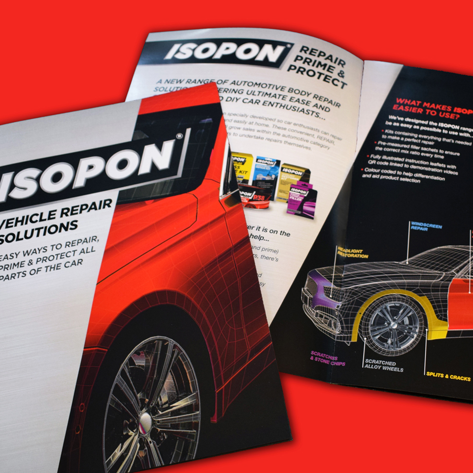 Designed Isopon brochure cover and inside spread.
