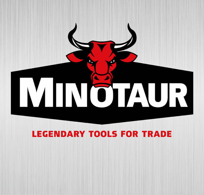 Minotaur logo with bull featuring with the text.