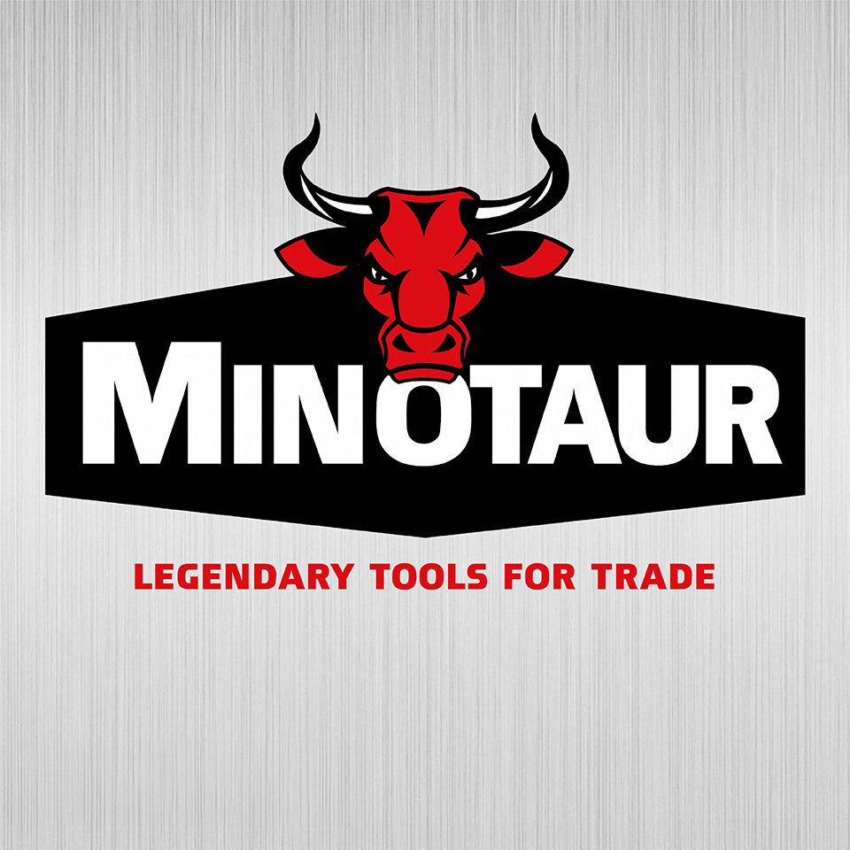 Minotaur logo with bull featuring with the text.